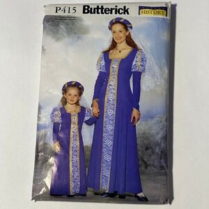 Butterick Sewing Pattern P415 Historical Costume Girls Misses Blue Medieval 1999